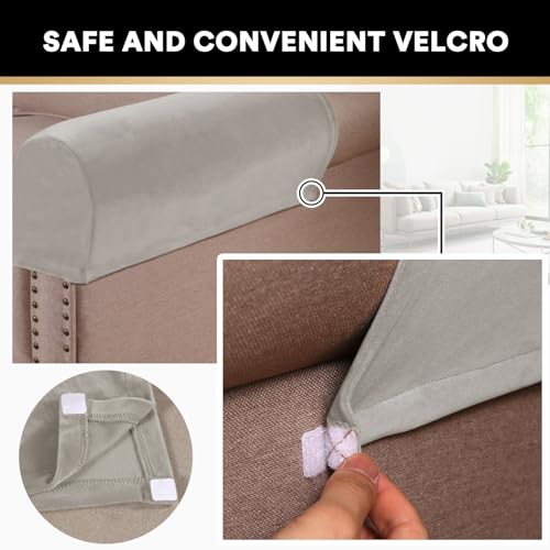 2 Pack Thick Velvet Stretch Armrest Covers for Chairs and Sofas Armchair Covers for Arms Couch Arm Covers Armrest Covers for Sofa Non Slip, Oatmeal - color: Oatmeal