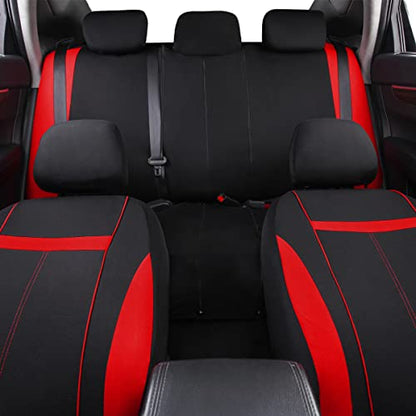 CAR-GRAND Universal Fit Sporty Cloth Full Set Car Seat Covers, Fit for Car, Truck, Sedan, Vans, SUV, Breathable, Washable, Airbag Compatible, Zipper Design - color: Red