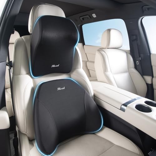 Car Neck Pillow and Lumbar Support, Lumbar Support and Headrest Pillow for Car Seat Driver, Memory Foam Back Neck Support Pillow and Car Seat Back Support for Car Office Chair - Black - color: B-lumbar&neck Pillow-black