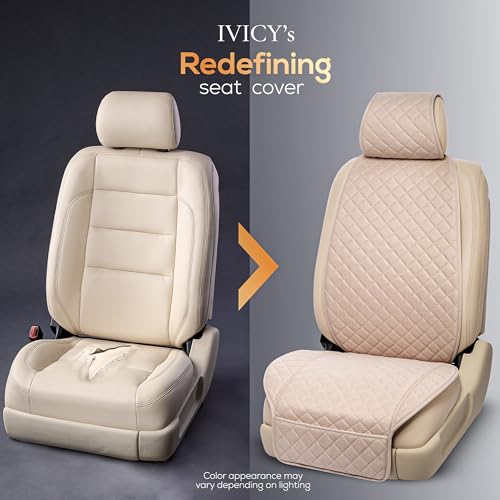 IVICY Faux Linen Front Car Seat Cover – Non-Slip Bucket Seat Protector for Most Cars, SUVs, Vans & Trucks – 1 Seat Cover, Machine Washable, Side-Airbag Friendly, Light Beige - color: BEIGE HYB LN