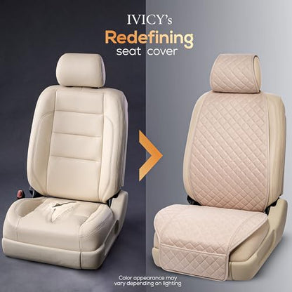 IVICY Faux Linen Front Car Seat Cover – Non-Slip Bucket Seat Protector for Most Cars, SUVs, Vans & Trucks – 1 Seat Cover, Machine Washable, Side-Airbag Friendly, Light Beige - color: BEIGE HYB LN