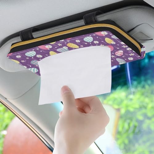 Leathr Egg Print Visor Tissue Holder with Zipper Car Tissue Box Holder Hanging Back Seat Durable Visor Tissue Holder Universal Fit Most Cars - color: Colorful Egg