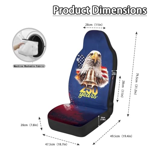 Eagle American Flag Print 2 Pcs Car Front Seat Cover, 250th Anniversary Non-Slip Car Front Seat Covers Airbag Compatible, Universal Fits Auto Interior Accessories for Most Cars SUV Truck - color: Blue - Eagle American Flag 250th Anniversary