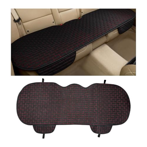 KVAEY Linen Back Car Seat Cover, Anti-Slip Long Bottom Rear Seat Cover Protector with Storage Pockets, Breathable Linen Rear Bench Seat Protector Cushion Pad for Most Vehicles (Black & Red, Back)
