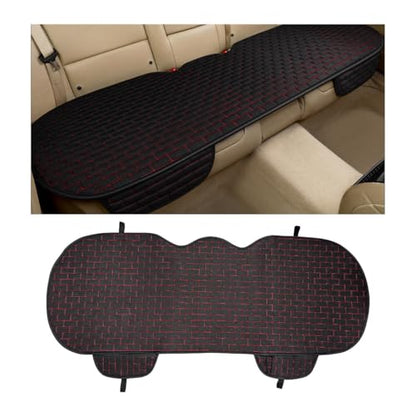 KVAEY Linen Back Car Seat Cover, Anti-Slip Long Bottom Rear Seat Cover Protector with Storage Pockets, Breathable Linen Rear Bench Seat Protector Cushion Pad for Most Vehicles (Black & Red, Back)