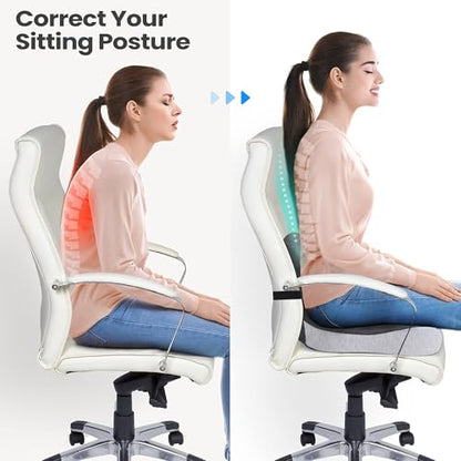 Car Seat Cushion and Lumbar Support Pillow with Fixing Strap, Larger Memory Foam Seat Cushion, Ergonomic L-Shaped Design Cushion for Back Pain Relief, Non-Slip Driving Cushion for Car, Office, Truck,