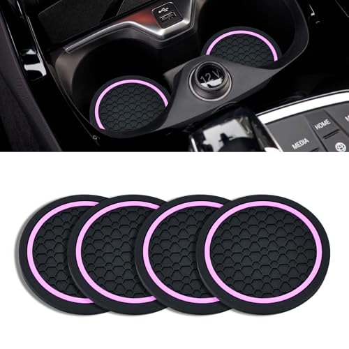 4PCS Car Cup Holder Coasters, 2.75 Inch Non-Slip Insert Cup Holder Pad, Dustproof Automotive Interior Accessories Mat, Universal for Trucks, Vehicles, RVs and More (Black/Pink) - color: Black/Pink