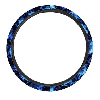 AFPANQZ Skull Blue Flame Automotive Steering Wheel Covers Universal Fit 14 to 15 inch Steering Wheel Covers with Cloth for Women Keep Warm Comfort Grip Sweat Absorption Neoprene - color: Skull Blue Flame