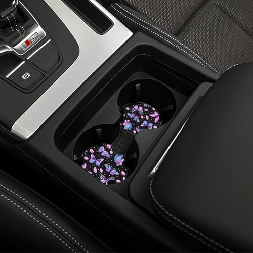 Purple Butterfly Steering Wheel Cover - Beauty Butterfly Wheel Cover Anti-Slip Breathable Universal for 15 Inch Car Steering Wheel Cover with 2 Pieces Car Coasters Suitable for Men Women - color: Butterfly 2