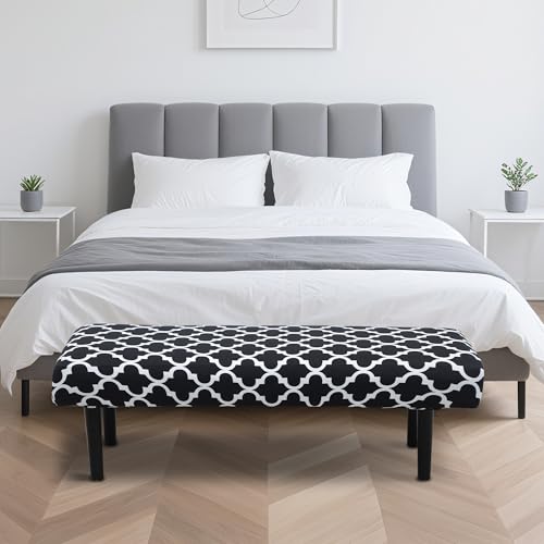 Stretch Bench Seat Cover, Reusable Slipcover for Dining Room & Bedroom, Removable Washable Rectangular Bench Covers, Elastic Fit for Home Furniture(Black & White) - color: Black & White