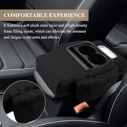 wuyaoyao Car Center Console Armrest Pillow, 13.78"×7.87"×2.76" Soft Plush Arm Rest Cover for Cars, 5-in-1 Warm Fluffy Auto Armrest Cushion Pad w/Pocket, Tissue Box, Cup Holder (Black) - color: Black