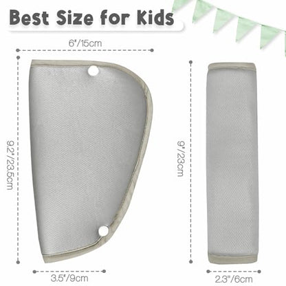 Kids Seat Belt Cover Pads, Universal Seat Belt Adjuster for Kids, HNHUAMING Kid's Shoulder & Belly Protective Padding for Travel, Soft Breathable Car Seat Straps Pads for Children, Gray - color: gray
