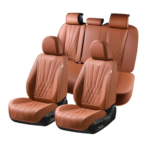 FLORICH Full Set Car Seat Covers, Automotive Seat Covers for Trucks, SUV, Sedans, Waterproof Nappa Leather Seat Protector Car Accessories for Most Cars - Brown - color: Brown, size: Fullset