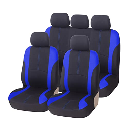 AICEL 9 Piece Car Seat Covers Full Set, Front and Rear Split Bench Auto Seat Protectors, Two-Tone Washable Automotive Seat Covers Universal Fit for Most Cars, Sedan, Truck, SUV - color: Blue