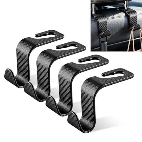 4PCS Car Back Seat Headrest Hooks, Purse Holder for Car, Auto Seat Hook Hangers Storage Organizer, Car Carbon Fiber Back Seat Hook Storage Organizer Hanger for Purse Handbag Coat (4PCS) - color: 4PCS