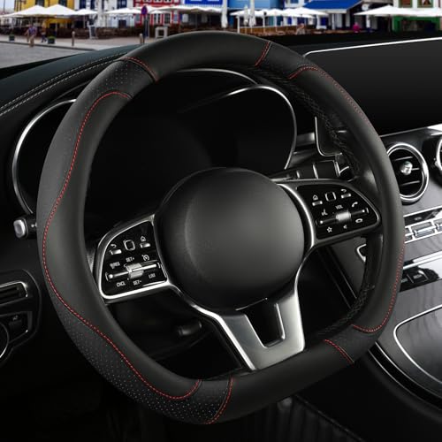 Microfiber Leather D Shaped Steering Wheel Cover, Breathable, Anti Slip, 13.5 inch to 14 inch, Black - color: Black, size: D Shape-Small[13.5''-14'']