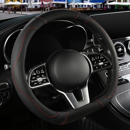 Microfiber Leather D Shaped Steering Wheel Cover, Breathable, Anti Slip, 13.5 inch to 14 inch, Black - color: Black, size: D Shape-Small[13.5''-14'']