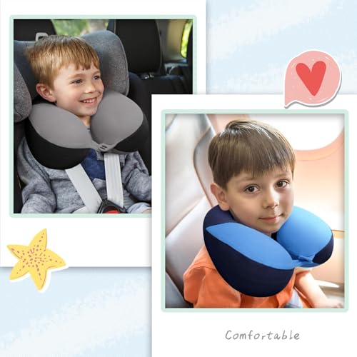 COOLBEBE Kids Travel Neck Pillow, 2PCS Softly Headrest Travel Pillow for Car & Airplane, Traveling Gifts for Toddler & Children (Black & Blue) - color: Black & Blue