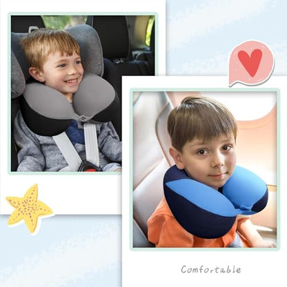 COOLBEBE Kids Travel Neck Pillow, 2PCS Softly Headrest Travel Pillow for Car & Airplane, Traveling Gifts for Toddler & Children (Black & Blue) - color: Black & Blue