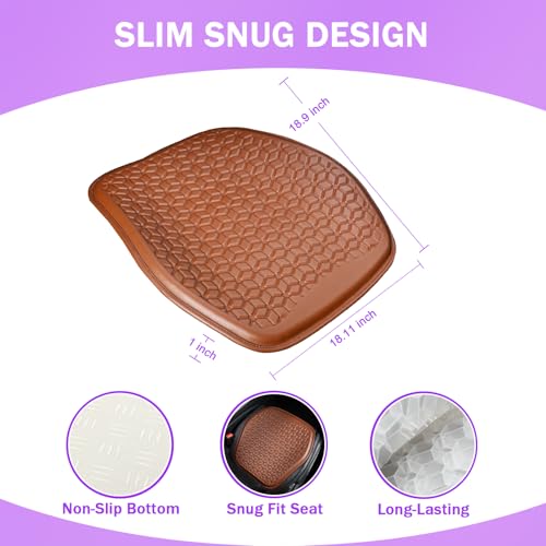 Thin Gel Seat Cushion for Car Seat, Office Chair, Wheelchair, Golf Cart - Non-Slip Car Seat Cushions with 0.7 Inch Gel - Sciatica & Coccyx Pain Relief (Leather, Brown) - color: Brown