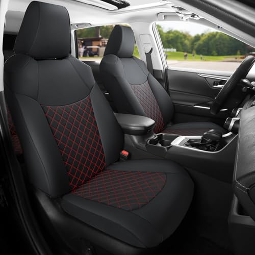 GIANT PANDA Custom Fit 2 Pack Front Car Seat Covers Fit for Toyota Corolla 2020 2021 2022 2023 2024 L LE, Luxury Stitch Seat Covers for car, Faux Leather Polyester Fiber Interior Cover (Black + Red) - color: Corolla｜Front｜Red, size: Corolla 2020-2024 L LE