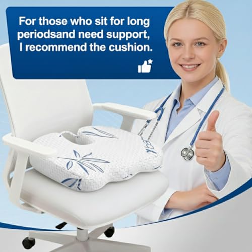 Bamboo Seat Cushion Pillow for Office Chair - Memory Foam Pad for Tailbone, Sciatica, Lower Back Pain Relief, Ergonomic and Non-Slip, Machine Washable Cover (Bamboo, Blue) - color: Blue (Bamboo)