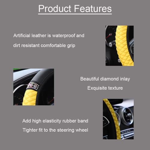 Microfiber Leather Steering Wheel Cover with Anti-Slip Lining Universal Car Accessory for Steering Wheel with a Diameter of 14.5-15 inch (Yellow) - color: Yellow