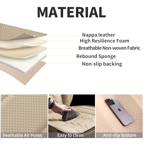 Leather car Seat Covers Breathable Car Seat Protector Front seat Covers Universal Fit for 95% Car Truck SUV Van Vehicles （Beige，2PCS） - color: Beige