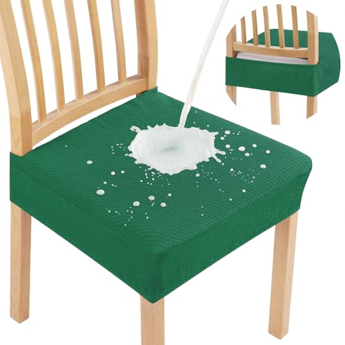 Smiry Waterproof Seat Covers for Dining Room Chairs Set of 2, Stretch Jacquard Removable Washable Chair Seat Slipcovers Protector, No Rear Covers, Chritsmas Green - color: Chritsmas Green, size: Set of 2
