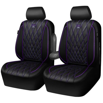 CAR PASS Piping Luxury Faux Leather Two Front Car Seat Covers, Waterproof Anti Slip Premium Automotive Seat Covers,Universal Fit for Suvs,Vans,Trucks, Armrest Airbag Compatible (Black and Purple) - color: Black and Purple, size: Two Front