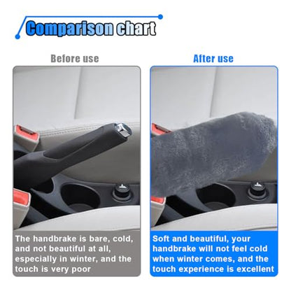 2PCS Plush Car Gear Shift Knob Cover & Handbrake Cover, Soft Fluffy Shift Knob Brake Handle Protector, Universal Car Interior Accessories (Gray) - color: Gray