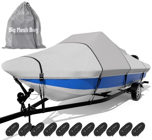 1600D+1200D Tearproof Center Console Boat Cover with 2" Wide Loops for Trailering and Mooring - Ultra Durable Waterproof Fits 20-22ft Center Console Boat, with Storage Bag - color: Gray, size: 20' - 22' L, Beam Width UP to 106" W