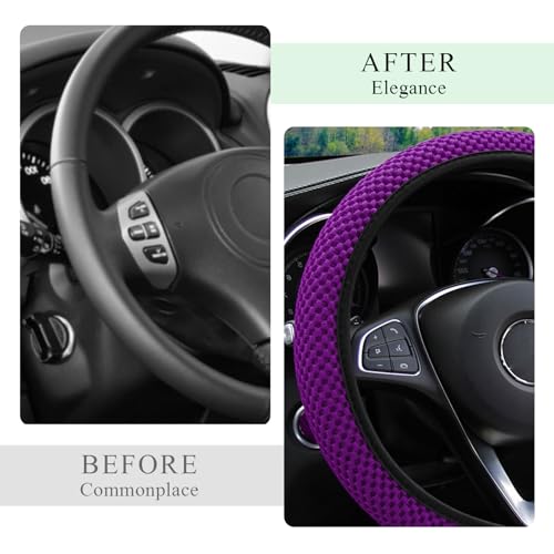 Yourkar Elastic Steering Wheel Cover, 15"×15" Comfy Breathable Stretch Steering Wheel Protector, Ice-Silk Cloth Polyester Steering Wheel Cover for Men Women, Car Accessories (Dark Purple) - color: Dark Purple