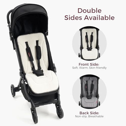 Momcozy Reversible Stroller Cushion | Universal Breathable Stroller Liner | Winter Warm Car Seat Liners | Crib Carriage Cushion Pad | Plush for Winter Use ＆Soft Fabric for All-Season Comfort - color: Gray