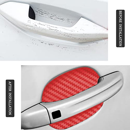 4PCS Carbon Fiber Anti-Scratches Car Cup Protector, Non-Marking Auto Door Protective Film, Universal for Most Handles (Red/4PCS) - color: Red/4PCS