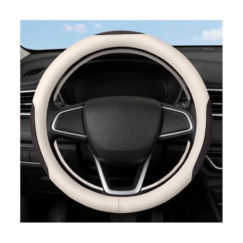 Car Steering Wheel Cover, 14.5-15" Breathable Soft Leather Ice Silk Steering Wheel Protector with Non-Slip Lining, Comfortable Auto Interior Decor Accessories, Universal Fit (Beige) - color: Beige