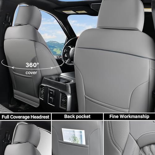 Coverado Ram Car Seat Covers Fullset, Leather Gray Car Seat Covers for Dodge RAM 1500 Compatible with 2010-2023 2500 3500 Crew/Mega Cab - color: Gray, size: Curved Front&Flat Rear