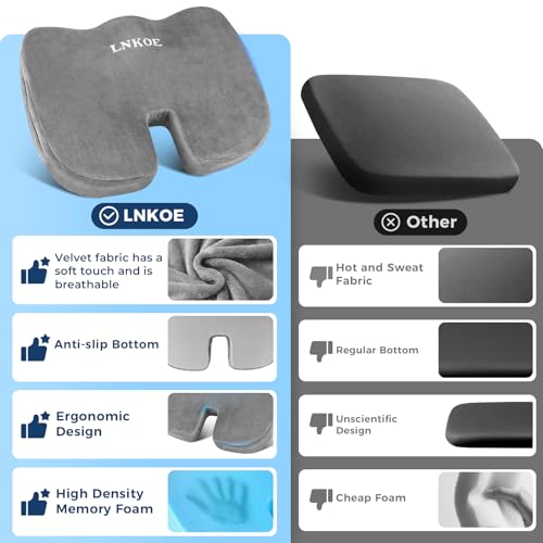 Gel Memory Foam Layer Wheelchair Cushion - Wheelchair Office Chair, Kitchen Chair, Car Seat - Pressure Pain and Tailbone Pain Relief - High Density Foam Base (Grey)