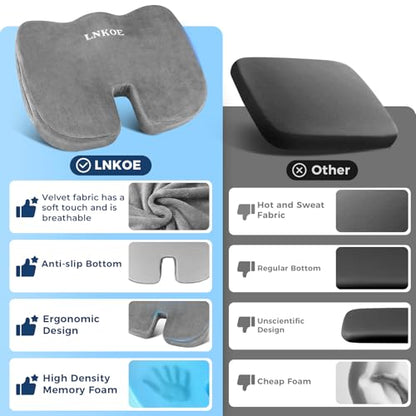 Gel Memory Foam Layer Wheelchair Cushion - Wheelchair Office Chair, Kitchen Chair, Car Seat - Pressure Pain and Tailbone Pain Relief - High Density Foam Base (Grey)