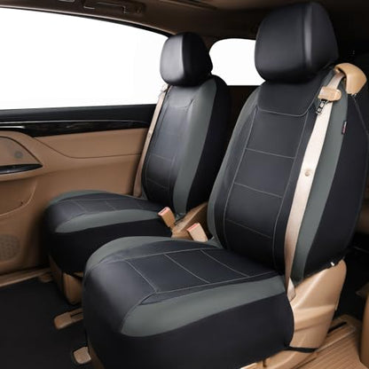 Flying Banner car seat Covers Quality Carbon Fiber Air Mesh Fabric Sport Low High Back Bucket Back Pocket Arm Rest (2 Fronts-Low Bucket-Built-in Seatbelt Compatible, Gray - Faux Leather) - color: Gray - Faux Leather -- Built-in Seatbelt Compatible, size:
