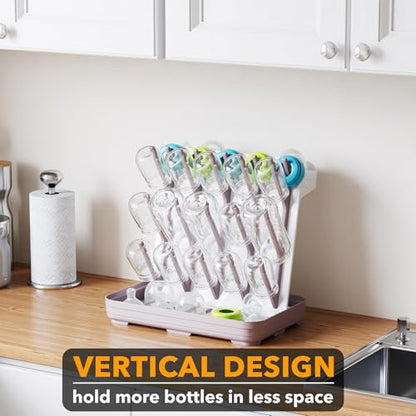 SpaceAid Baby Bottle Drying Rack with 20 Hooks, Space Saving Kitchen Bottles Rack Dryer, Vertical Baby Bottle Holder Organizer for Countertop Storage Accessories (White and Taupe)