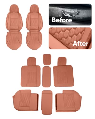 Eco-Leather Car Seat Cover – Luxury Universal Driver Seat Protector for Cars, SUVs, Trucks (Brown Front Back) - color: Brown Front Back