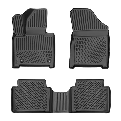 RizLiner Hyundai Santa Fe Hybrid 2024-2026 5 Seats Floor Mats 3D Custom Fit Rubber Car Mats Laser Measured Floor Liners All Weather Heavy Duty Waterproof Odorless Non-Slip TPE (Front & Rear, Black) - size: Santa Fe Hybrid 2024 - 2026