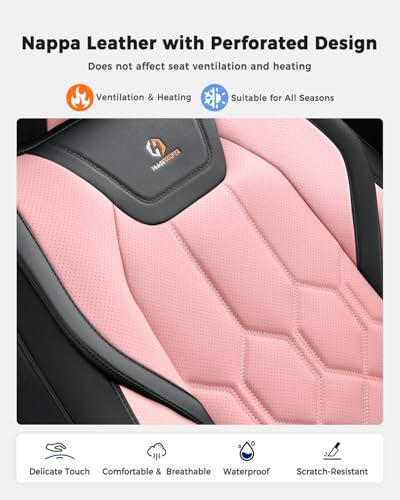Huidasource Seat Covers Full Set, Universal Fit for Most Cars SUV Trucks, Full Coverage Leather Seat Cover, Airbag, Cupholder Compatible, Seat Function Retain, Easy Install with Velcro, Black & Pink - color: FS: Black&Pink, size: Full Set