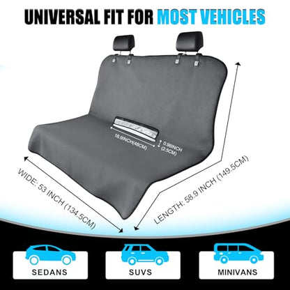 Waterproof Rear Bench Seat Cover for Kids and Pets, 3-Layer Back Seat Protector for SUVs, Sedans and Minivans, Machine Washable Non-Slip Towel Seat Cover for Spills, Pet Hair and Daily Mess