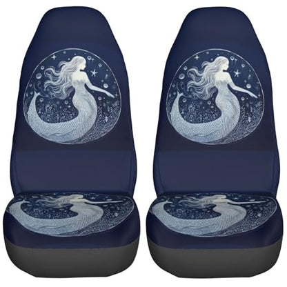 Dujiea Beautiful Mermaid with Moon Car Front Seat Covers 2 Pcs Universal Auto Seat Covers Front Seats Only, Vehicle Bucket Seat Protectors Fit for Most Car SUV Sedan and Truck - color: Beautiful Mermaid With Moon