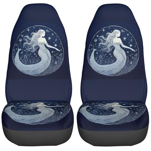 Dujiea Beautiful Mermaid with Moon Car Front Seat Covers 2 Pcs Universal Auto Seat Covers Front Seats Only, Vehicle Bucket Seat Protectors Fit for Most Car SUV Sedan and Truck - color: Beautiful Mermaid With Moon