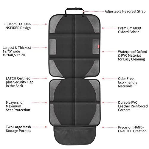 Car Seat Protector with Thickest Padding,Waterproof 600D with Storage Pockets,Non-Slip Pets Fabric Child Baby Cover Leather Reinforced Vehicle Seat 1 Pack (Black) - color: Black