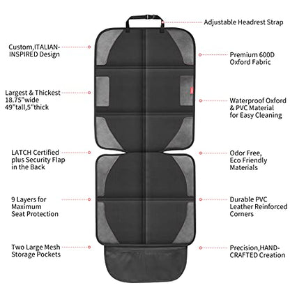 Car Seat Protector with Thickest Padding,Waterproof 600D with Storage Pockets,Non-Slip Pets Fabric Child Baby Cover Leather Reinforced Vehicle Seat 1 Pack (Black) - color: Black