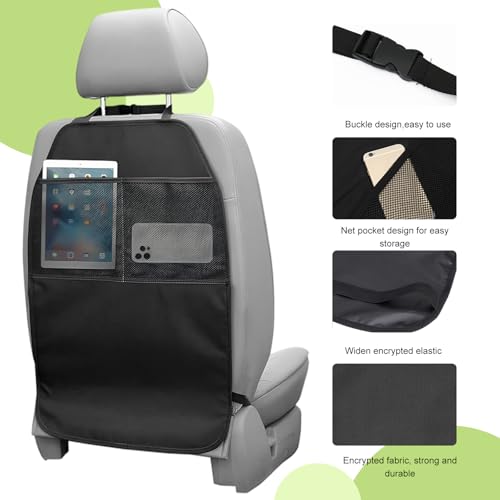 2 PCS Back Seat Protector for Car, Large Kick Mat Auto Seat Cover with 2 Mesh Pockets, Waterproof Backseat Cover Premium Kick Protector for Most Vehicles, Car Accessories